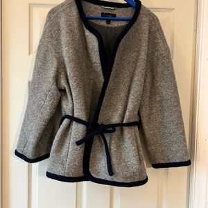 J Crew Wool Gray & Navy Belted Coat
